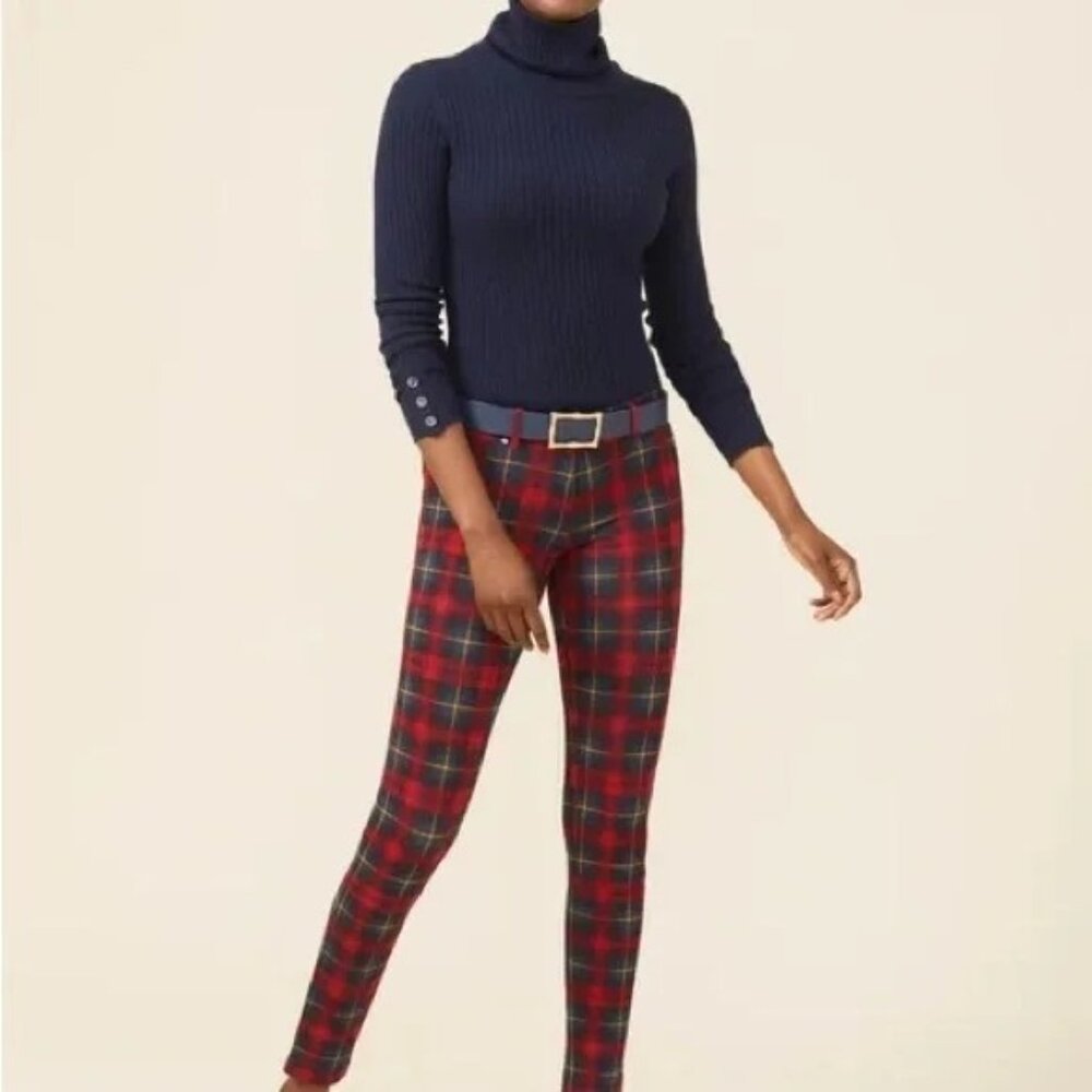 J. McLaughlin Becca Leggings Regiment Plaid Size 8 Red & Black Stretch Womens